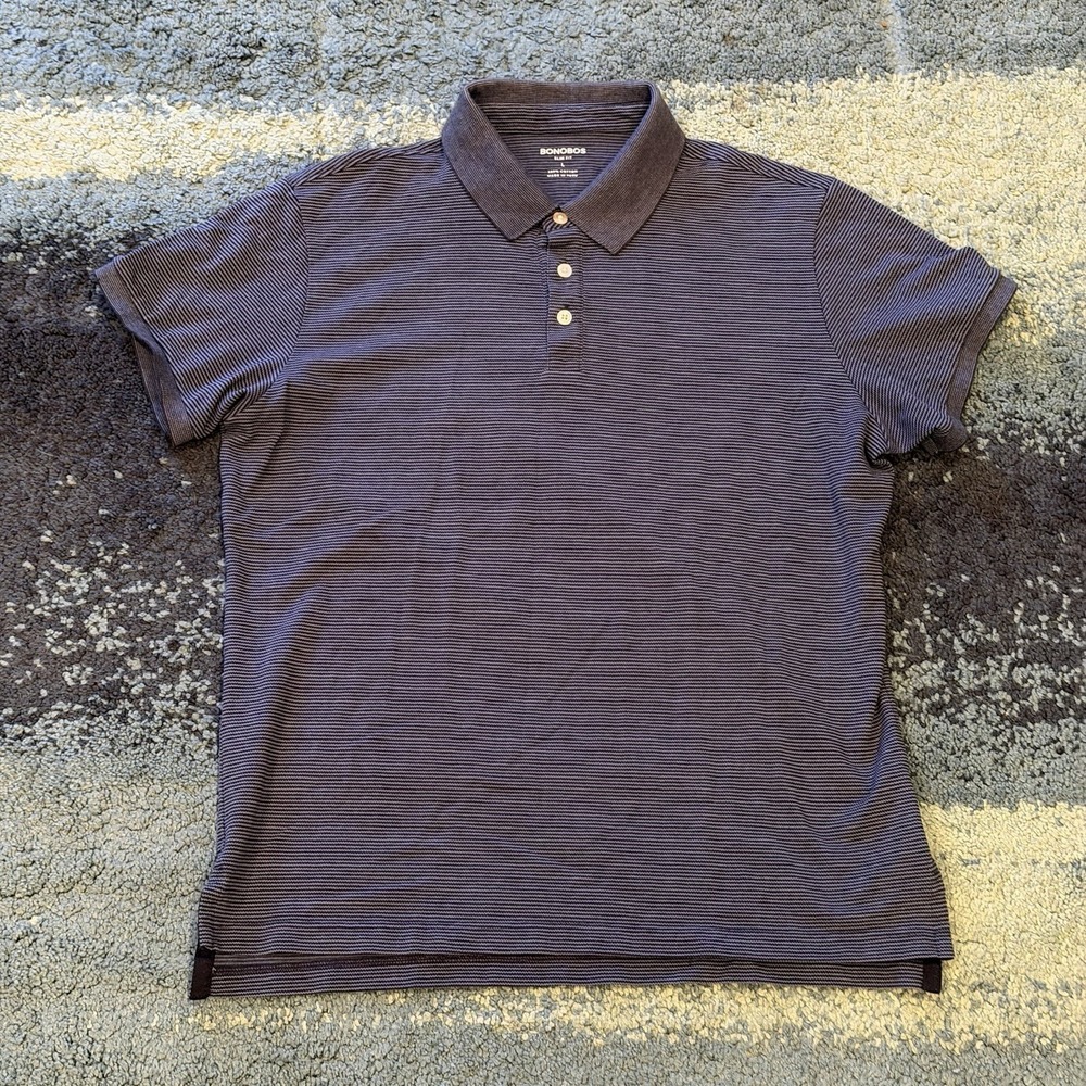 Bonobos Polo Shirt Men's Large Slim Fit Stretch Cotton Short Sleeve Blue Striped